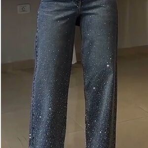 Elegant Glitter Straight Leg Jeans